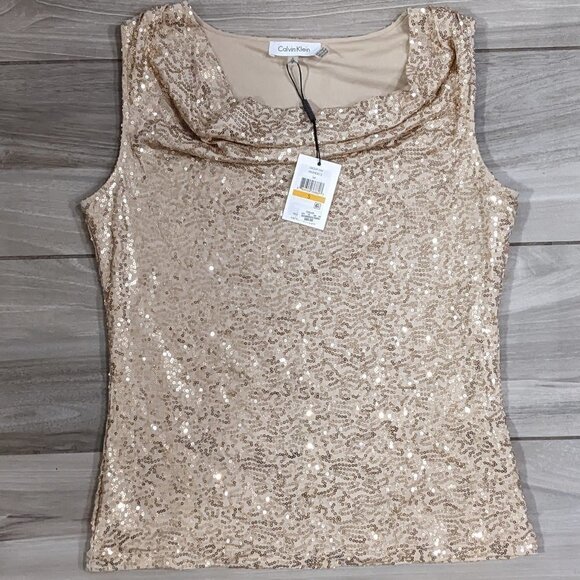 Calvin Klein Tops - CK Gold Sequin Sleeveless Blouse